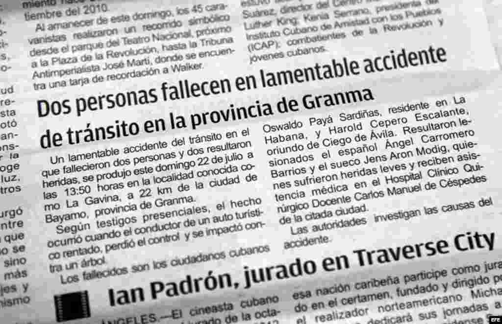 La nota del accidente de Payá en Granma