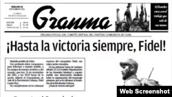 Portada del diario Granma. nov.26, 2016