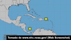 El Centro Nacional de Huracanes de los Estados Unidos localizó en el Caribe dos sistemas de baja presión.